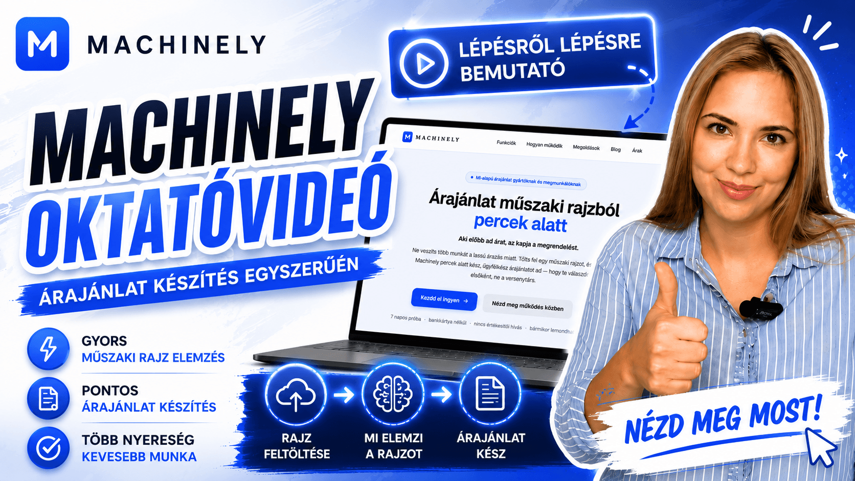 Machinely bemutató videó — árajánlat készítése műszaki rajzból